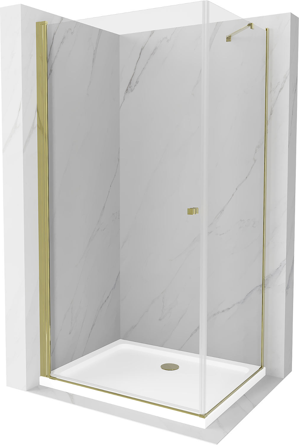 Mexen Pretoria sprchový kout s otočnými dveřmi 90 x 70 cm, Průhledné, Zlatá + sprchová vanička Flat - 852-090-070-50-00-4010