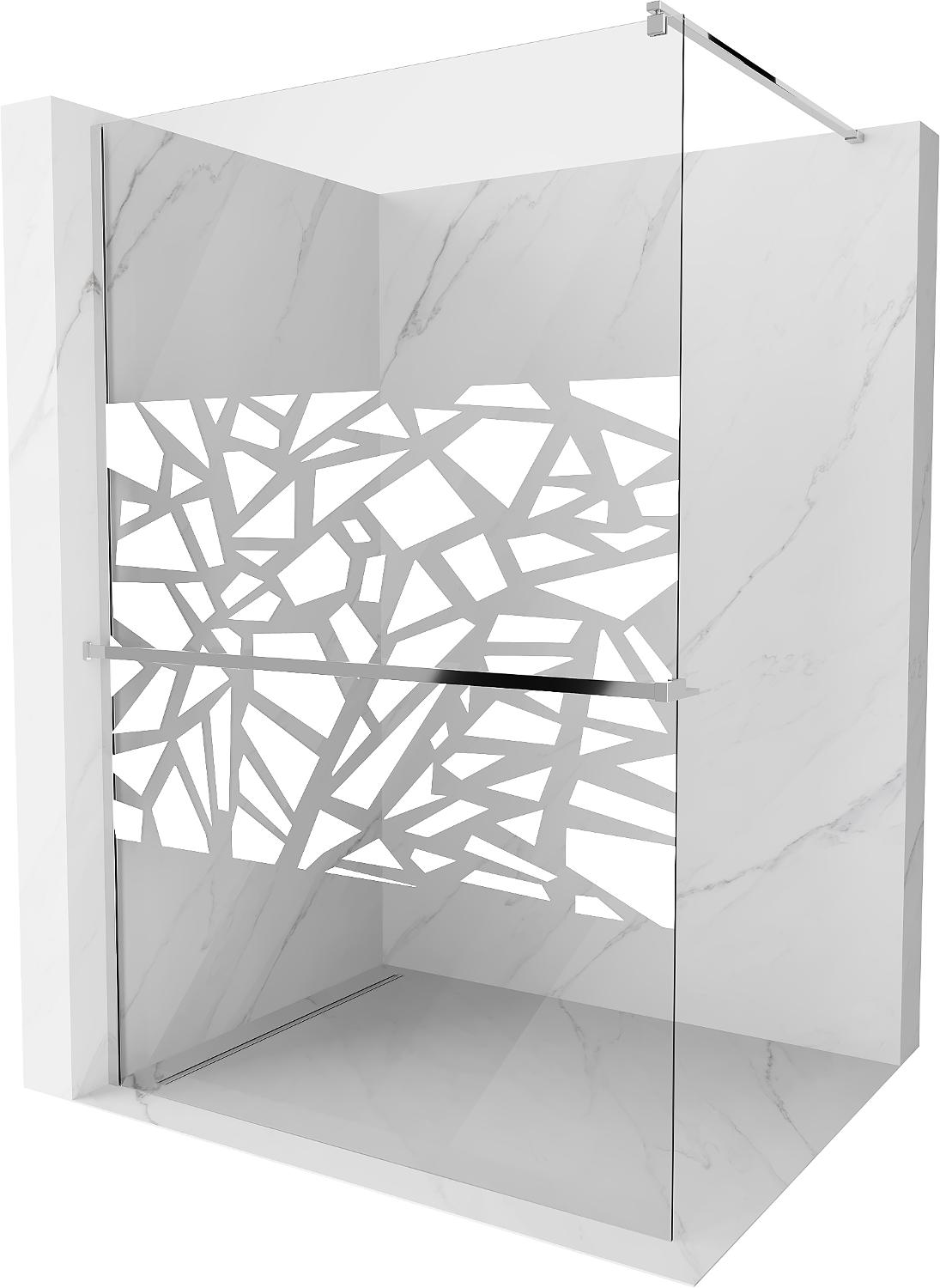 Mexen Kioto+ sprchová zástěna s poličkou a kolejnicí 80 x 200 cm, Průhledné/Bílý vzor 8 mm, Chromovaná - 800-080-121-01-85