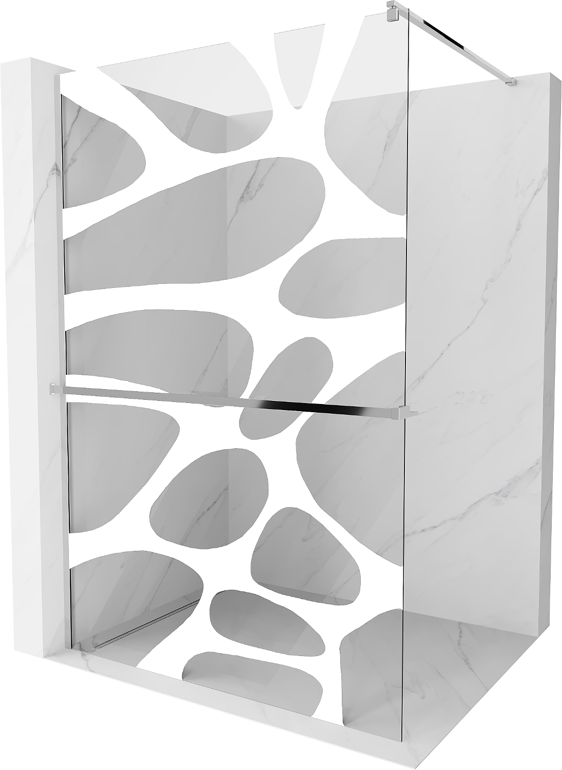 Mexen Kioto+ sprchová zástěna s poličkou a kolejnicí 110 x 200 cm, Bílý vzor 8 mm, Chromovaná - 800-110-121-01-97