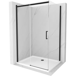 Mexen Omega rozsouvací sprchový kout 120 x 80 cm, Průhledné, Černá + sprchová vanička Flat, Bílá - 825-120-080-70-00-4010B