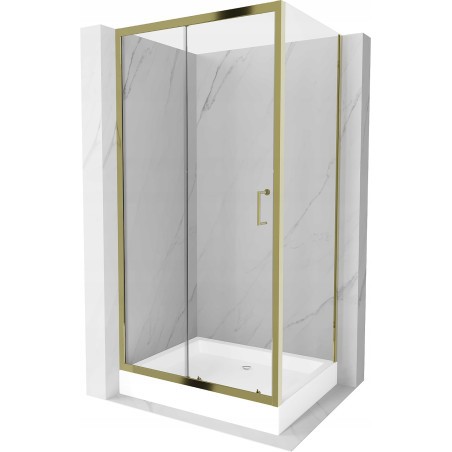 Mexen Apia rozsouvací sprchový kout 120 x 80 cm, Průhledné, Zlatá + sprchová vanička Rio - 840-120-080-50-00-4510