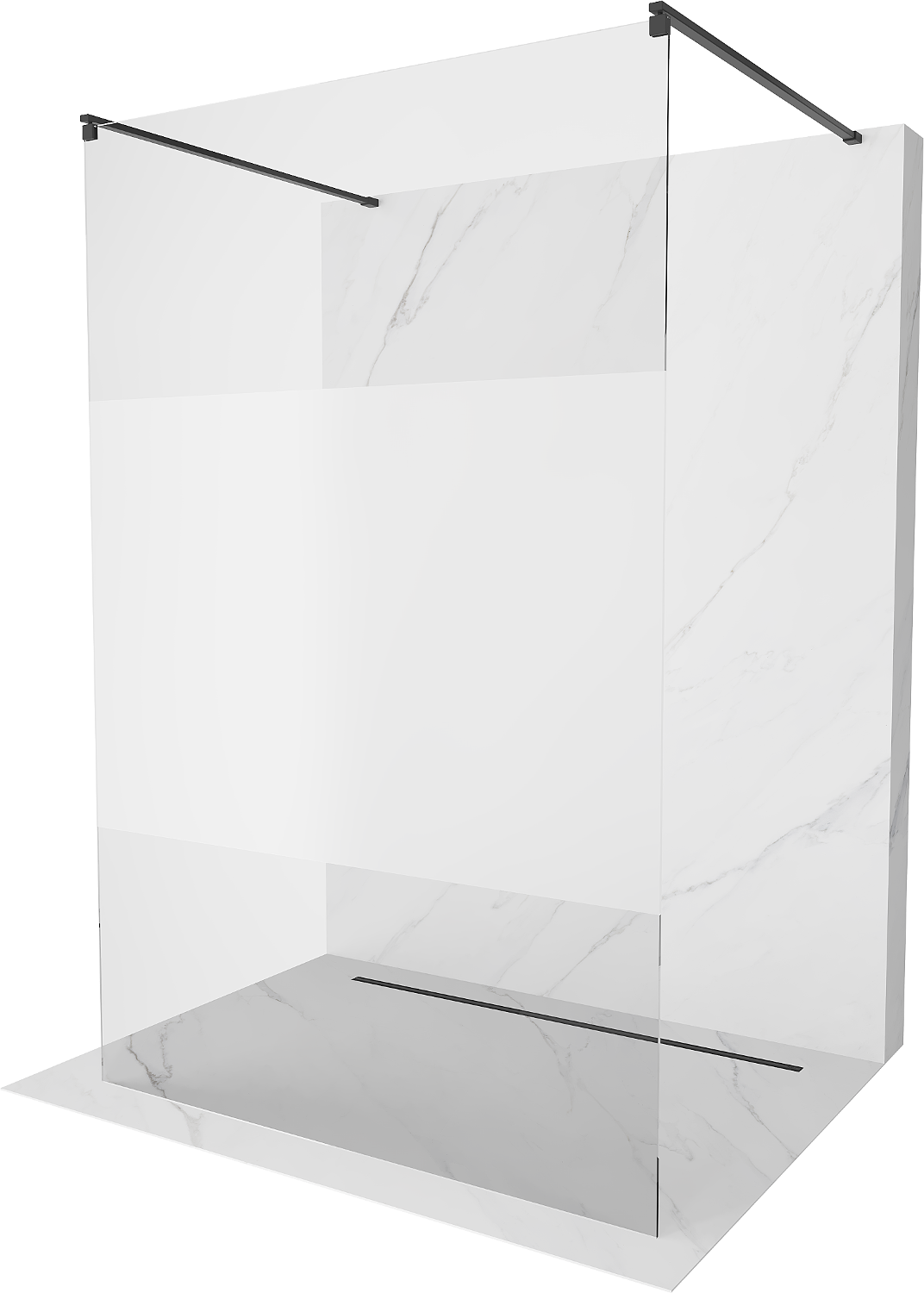 Mexen Kioto volně stojící sprchová zástěna 120 x 200 cm, Průhledné/Vzor jinovatky 8 mm, Černá - 800-120-002-70-35