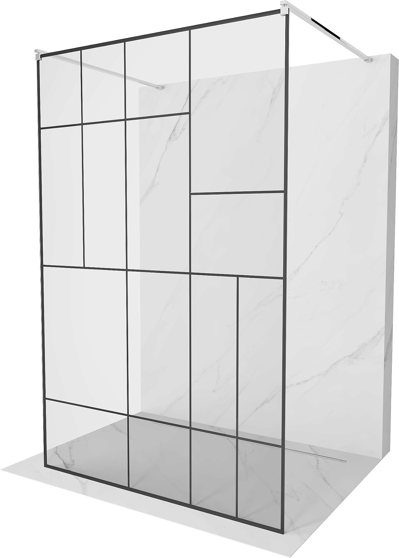 Mexen Kioto volně stojící sprchová zástěna 130 x 200 cm, Průhledné/Černý vzor 8 mm, Chromovaná - 800-130-002-01-78