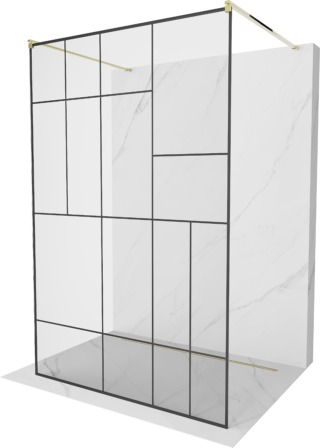 Mexen Kioto volně stojící sprchová zástěna 110 x 200 cm, Průhledné/Černý vzor 8 mm, Zlatá - 800-110-002-50-78