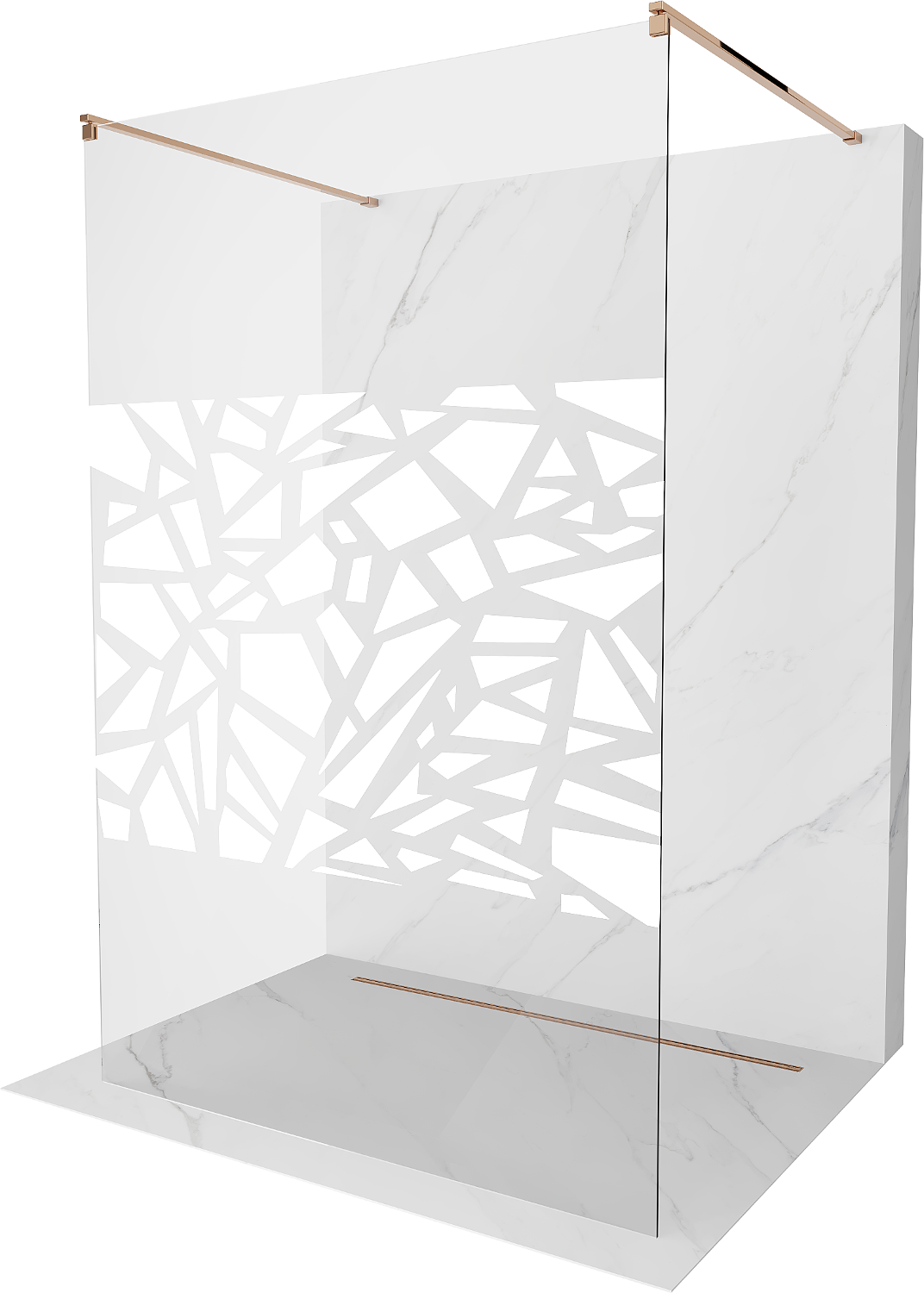 Mexen Kioto volně stojící sprchová zástěna 100 x 200 cm, Průhledné/Bílý vzor 8 mm, Zlatorůžová - 800-100-002-60-85