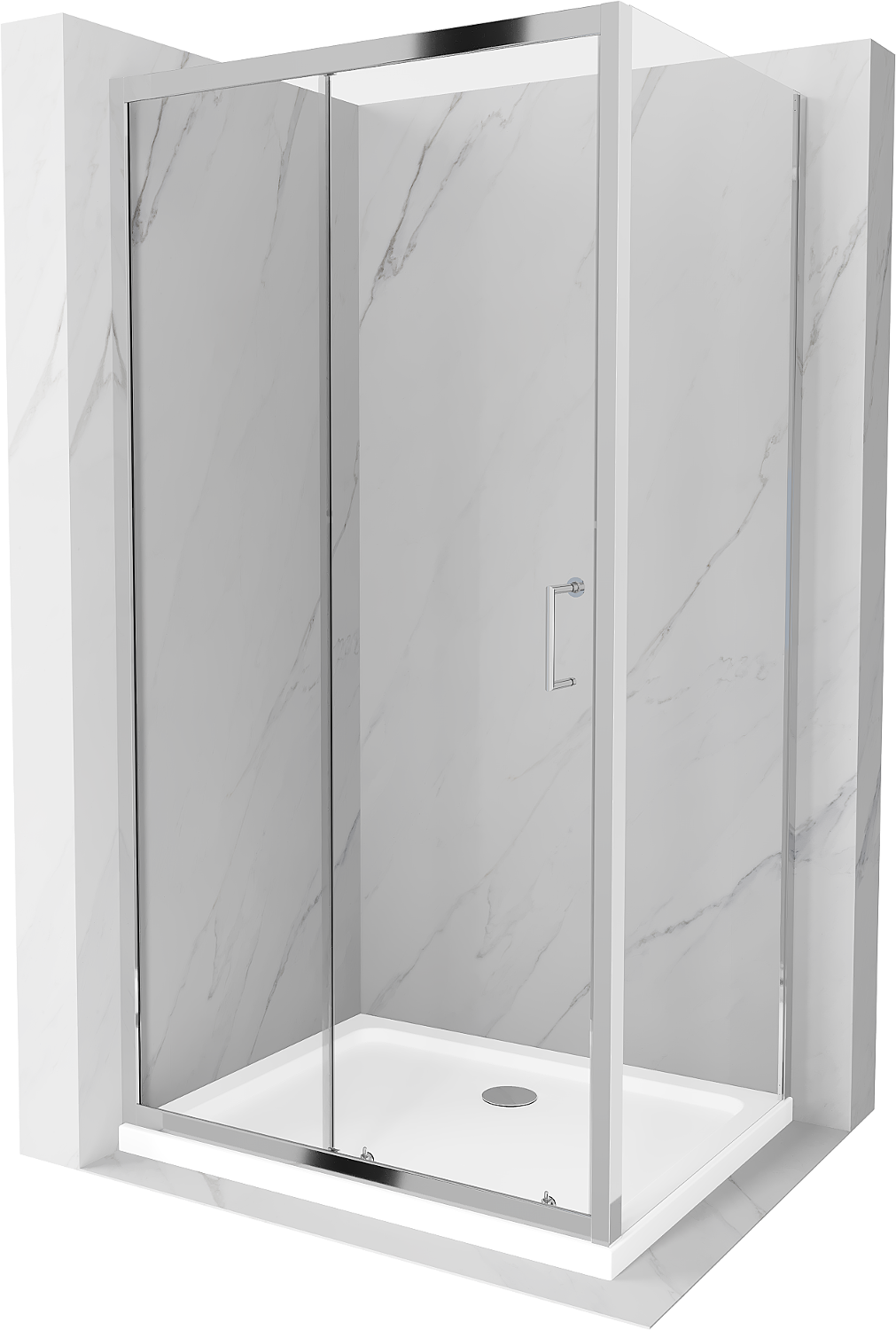Mexen Apia rozsouvací sprchový kout 90 x 100 cm, Průhledné, Chromovaná + sprchová vanička Flat - 840-090-100-01-00-4010