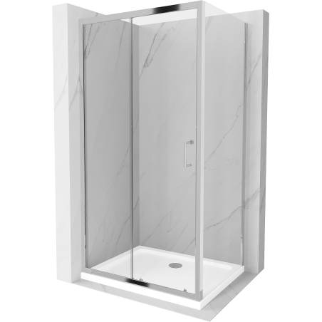 Mexen Apia rozsouvací sprchový kout 110 x 70 cm, Průhledné, Chromovaná + sprchová vanička Flat - 840-110-070-01-00-4010
