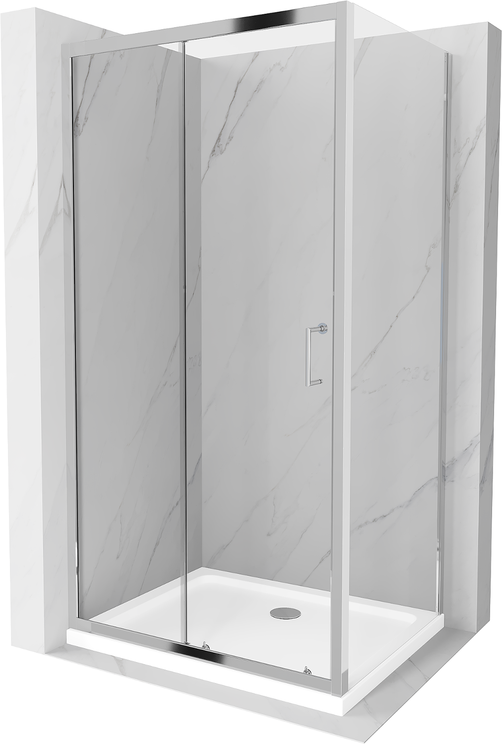 Mexen Apia rozsouvací sprchový kout 140 x 70 cm, Průhledné, Chromovaná + sprchová vanička Flat - 840-140-070-01-00-4010