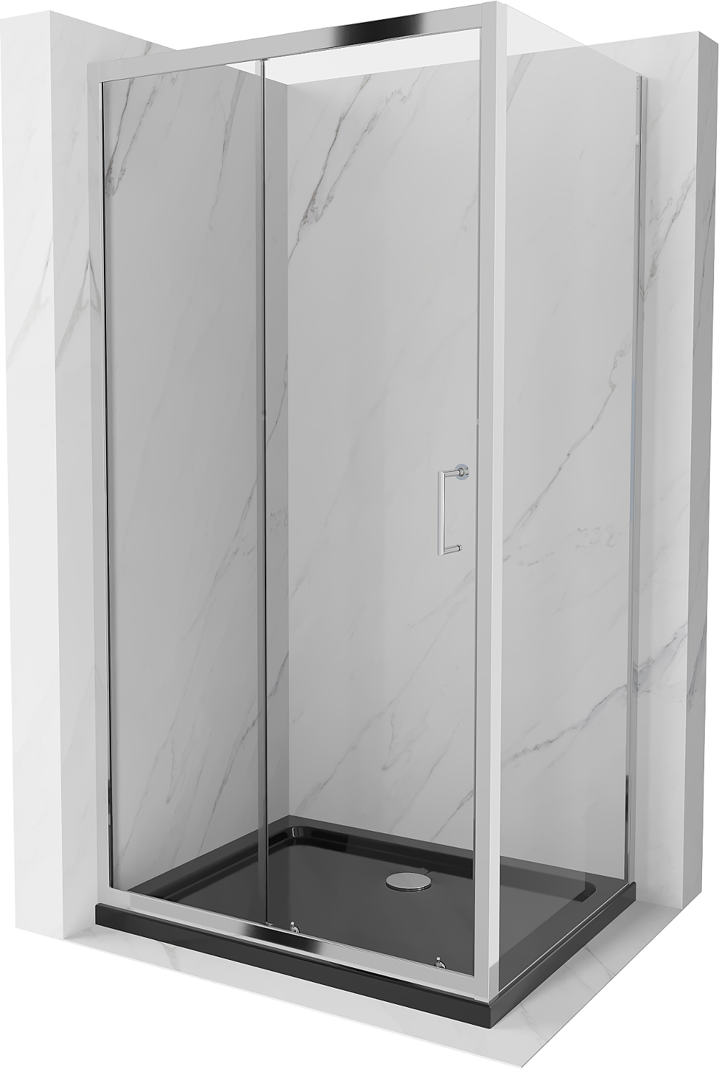 Mexen Apia rozsouvací sprchový kout 90 x 80 cm, Průhledné, Chromovaná + sprchová vanička Flat, Černá - 840-090-080-01-00-4070