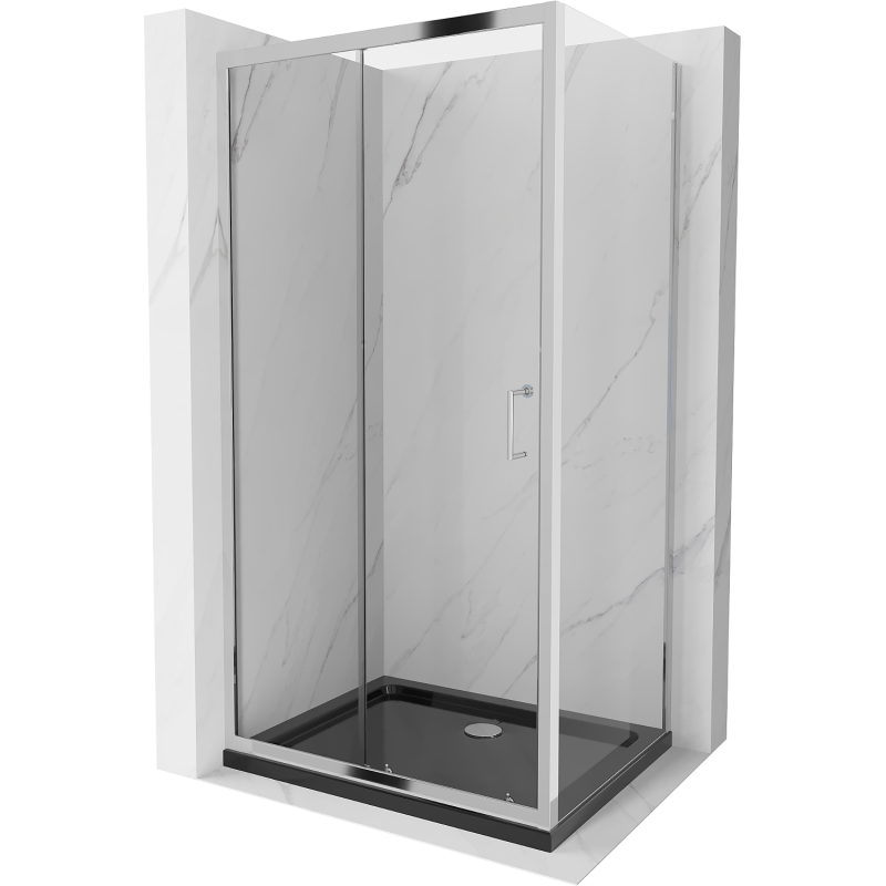 Mexen Apia rozsouvací sprchový kout 100 x 80 cm, Průhledné, Chromovaná + sprchová vanička Flat, Černá - 840-100-080-01-00-4070