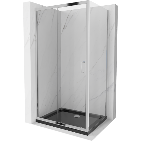 Mexen Apia rozsouvací sprchový kout 130 x 70 cm, Průhledné, Chromovaná + sprchová vanička Flat, Černá - 840-130-070-01-00-4070