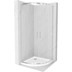 Mexen Rio půlkruhový sprchový kout 90 x 90 cm, Průhledné, Chromovaná + sprchová vanička Flat, Bílá - 863-090-090-01-00-4110
