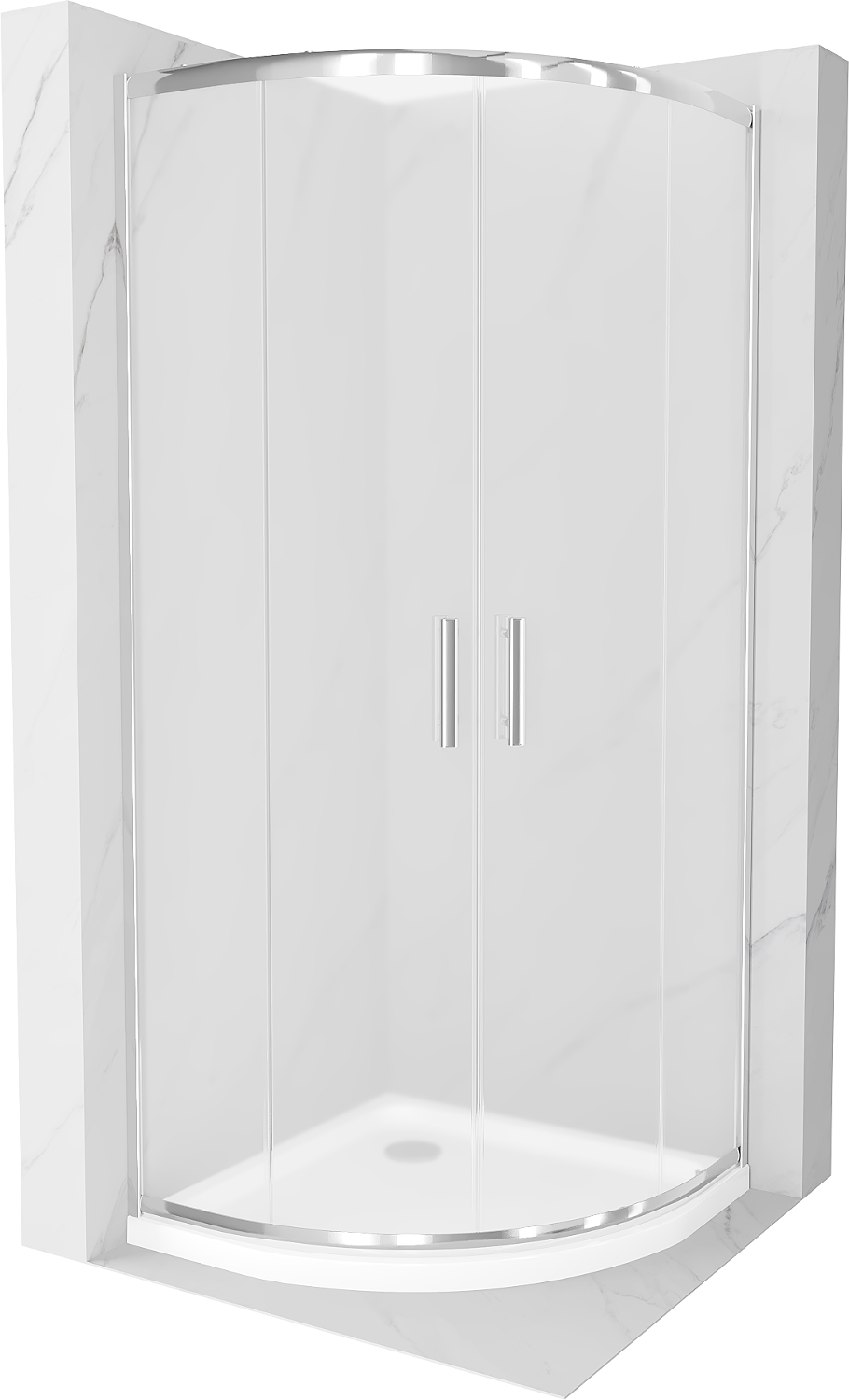 Mexen Rio půlkruhový sprchový kout 80 x 80 cm, Vzor jinovatky, Chromovaná + sprchová vanička Flat, Bílá - 863-080-080-01-30-4110