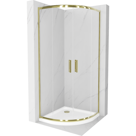 Mexen Rio půlkruhový sprchový kout 80 x 80 cm, Průhledné, Zlatá + sprchová vanička Flat, Bílá - 863-080-080-50-00-4110G