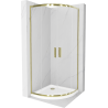 Mexen Rio půlkruhový sprchový kout 90 x 90 cm, Průhledné, Zlatá + sprchová vanička Flat, Bílá - 863-090-090-50-00-4110G