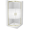 Mexen Rio půlkruhový sprchový kout 90 x 90 cm, Pruhy, Zlatá + sprchová vanička Flat, Bílá - 863-090-090-50-20-4110G