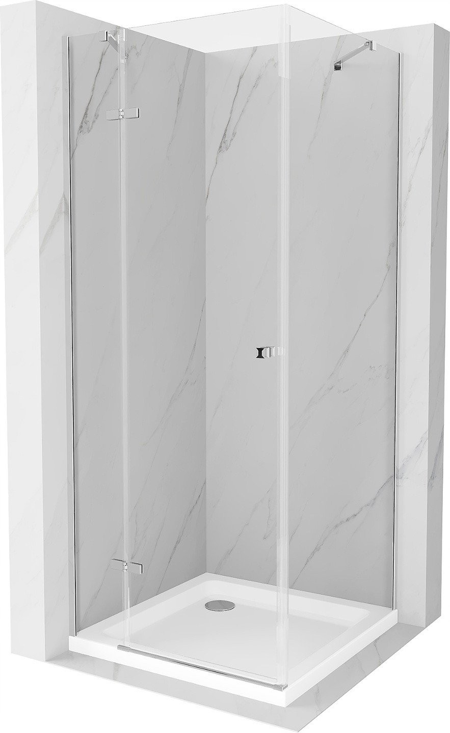 Mexen Roma sprchový kout s otočnými dveřmi 90 x 90 cm, Průhledné, Chromovaná + sprchová vanička Flat - 854-090-090-01-00-4010