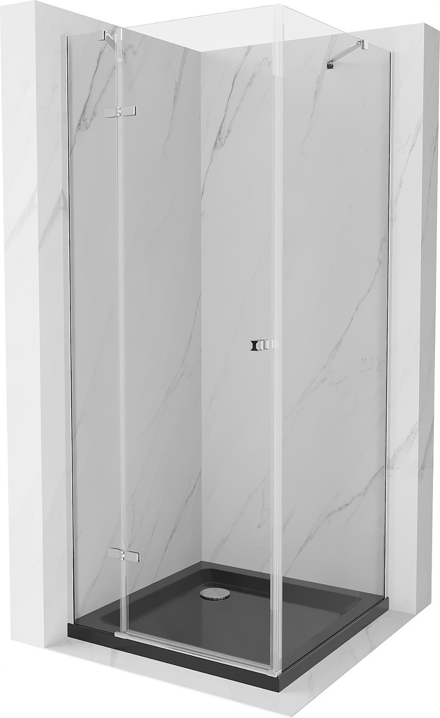 Mexen Roma sprchový kout s otočnými dveřmi 90 x 90 cm, Průhledné, Chromovaná + sprchová vanička Flat, Černá - 854-090-090-01-00-