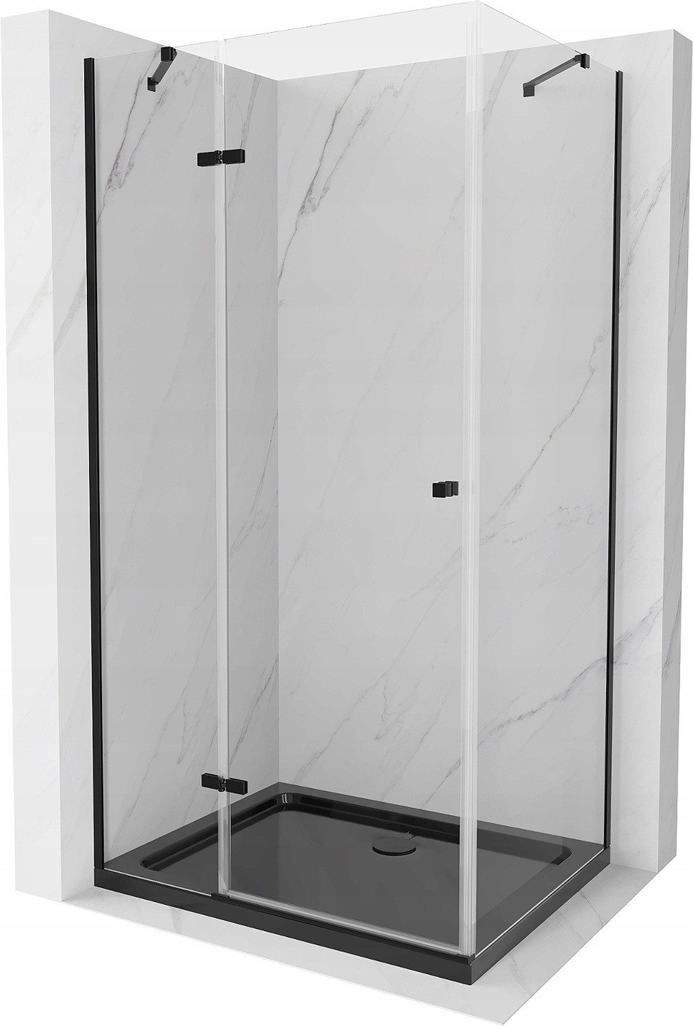 Mexen Roma sprchový kout s otočnými dveřmi 80 x 100 cm, Průhledné, Černá + sprchová vanička Flat, Černá - 854-080-100-70-00-4070