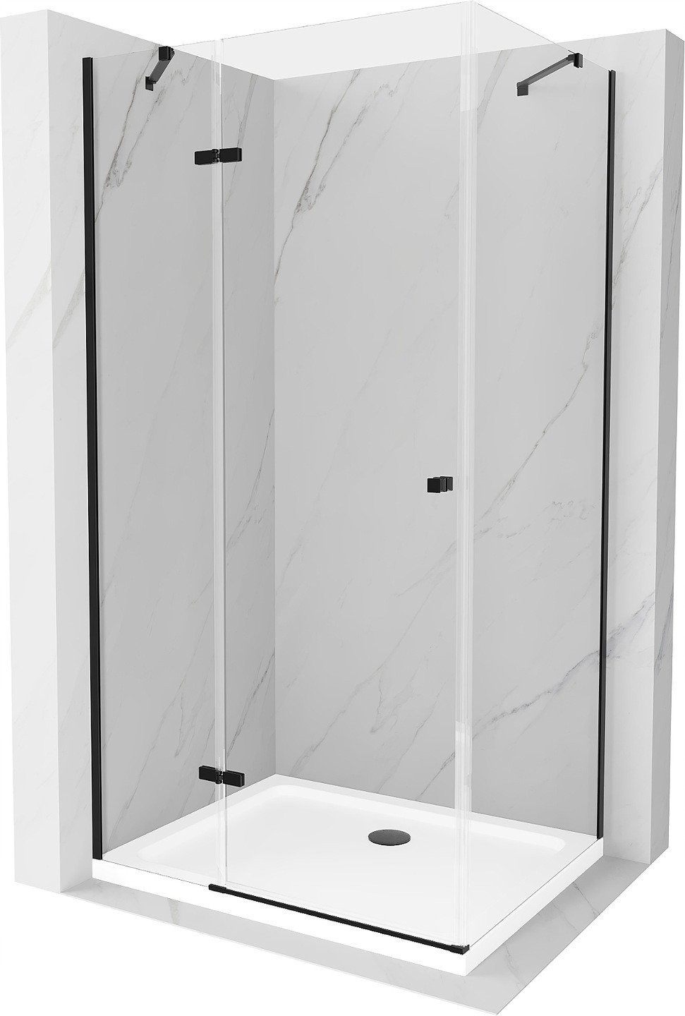 Mexen Roma sprchový kout s otočnými dveřmi 100 x 110 cm, Průhledné, Černá + sprchová vanička Flat, Bílá - 854-100-110-70-00-4010