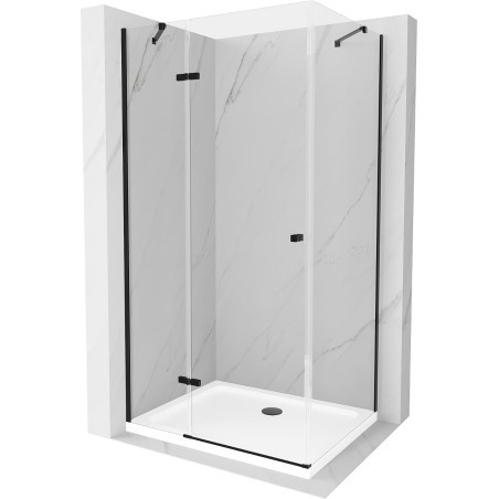 Mexen Roma sprchový kout s otočnými dveřmi 100 x 80 cm, Průhledné, Černá + sprchová vanička Flat, Bílá - 854-100-080-70-00-4010B