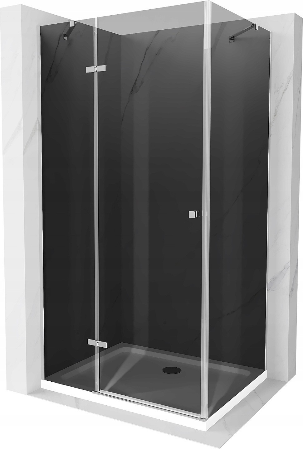 Mexen Roma sprchový kout s otočnými dveřmi 70 x 100 cm, Grafitově černá, Chromovaná + sprchová vanička Flat, Bílá - 854-070-100-