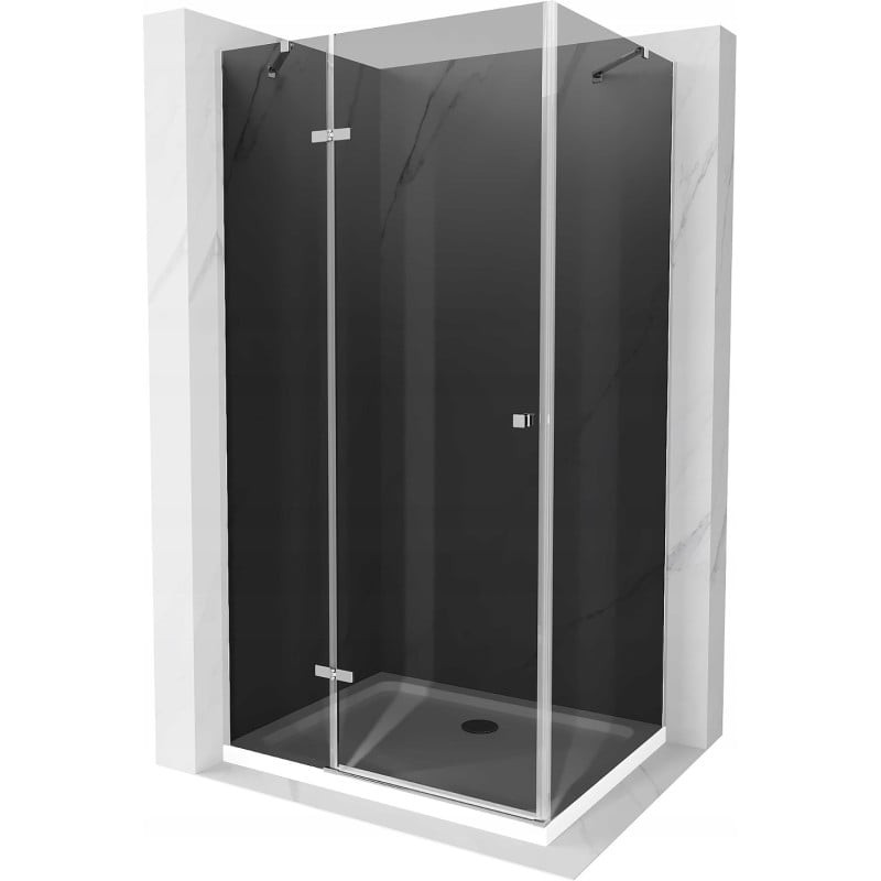 Mexen Roma sprchový kout s otočnými dveřmi 80 x 90 cm, Grafitově černá, Chromovaná + sprchová vanička Flat, Bílá - 854-080-090-0