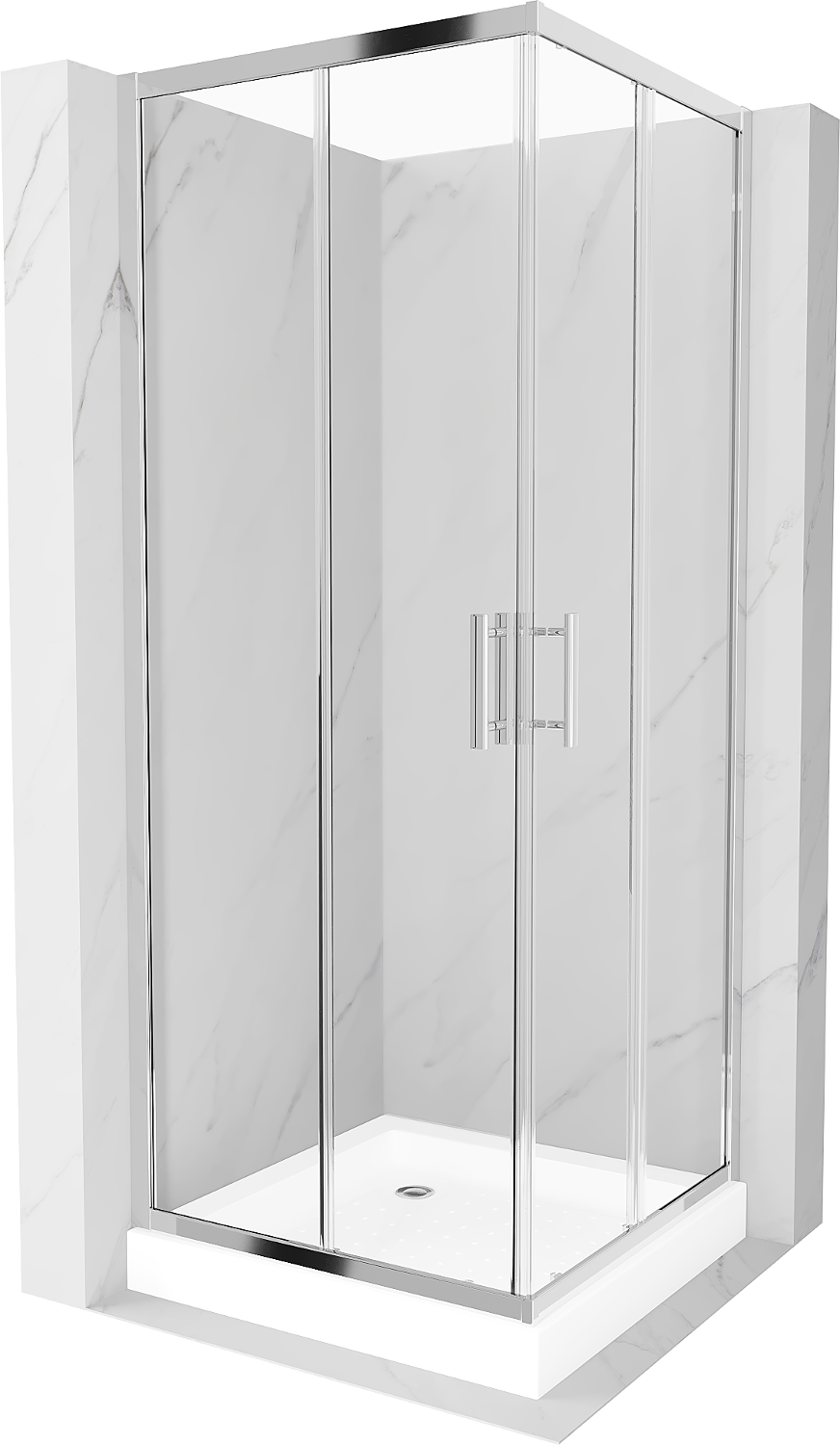 Mexen Rio čtvercový sprchový kout 80 x 80 cm, Průhledné, Chromovaná + sprchová vanička Rio, Bílá - 860-080-080-01-00-4510