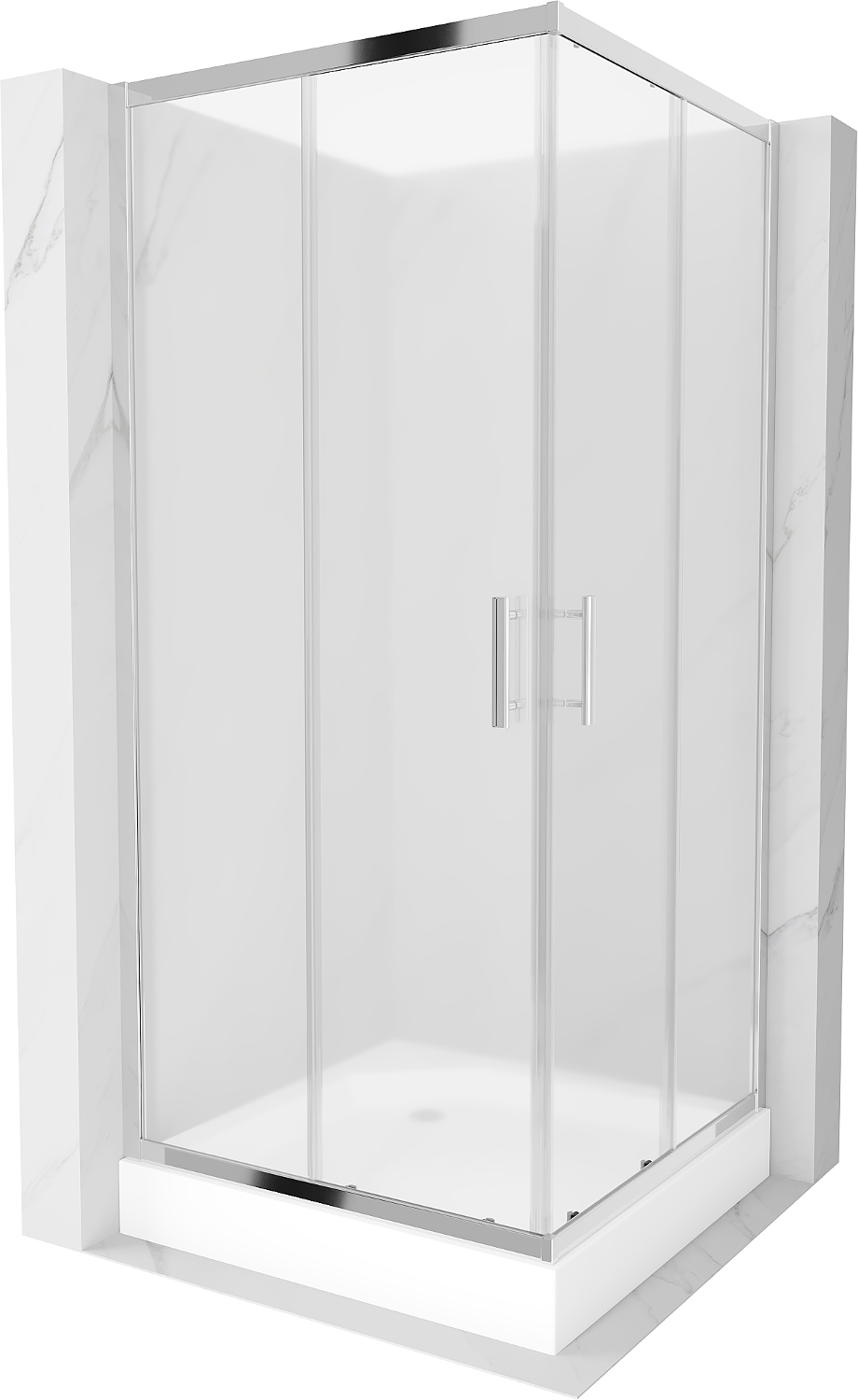 Mexen Rio čtvercový sprchový kout 90 x 90 cm, Vzor jinovatky, Chromovaná + sprchová vanička Rio, Bílá - 860-090-090-01-30-4510