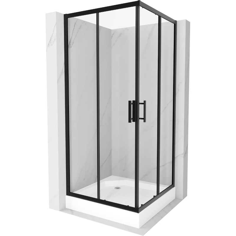 Mexen Rio čtvercový sprchový kout 90 x 90 cm, Průhledné, Černá + sprchová vanička Rio, Bílá - 860-090-090-70-00-4510