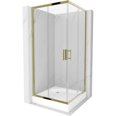 Mexen Rio čtvercový sprchový kout 90 x 90 cm, Průhledné, Zlatá + sprchová vanička Rio, Bílá - 860-090-090-50-00-4510