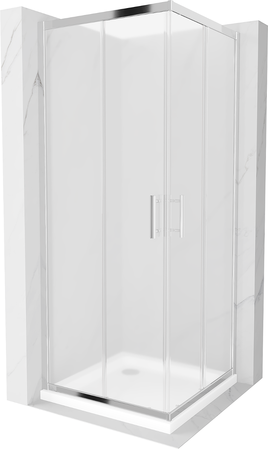 Mexen Rio čtvercový sprchový kout 70 x 70 cm, Vzor jinovatky, Chromovaná + sprchová vanička Flat, Bílá - 860-070-070-01-30-4010