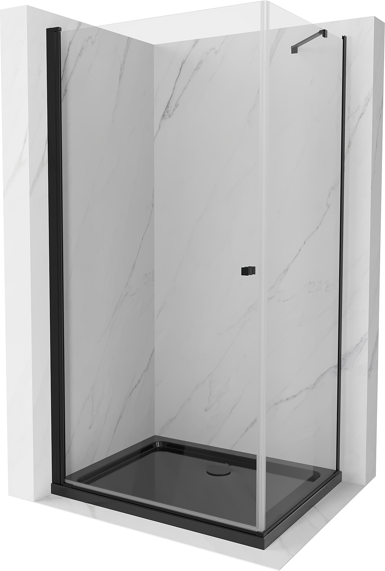 Mexen Pretoria sprchový kout s otočnými dveřmi 70 x 90 cm, průhledné, Černá + vanička do sprchového kouta Flat, Černá - 852-070-