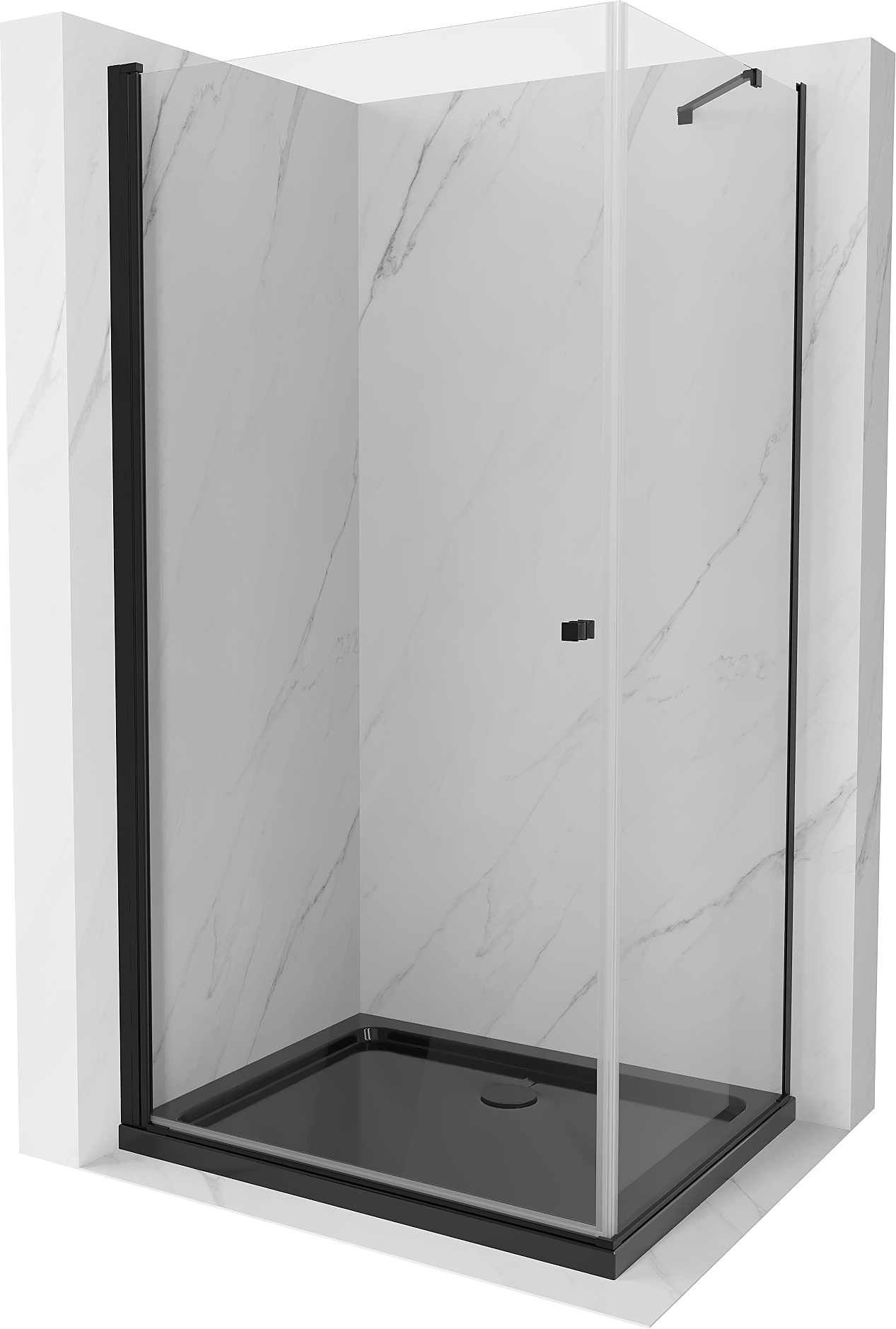 Mexen Pretoria sprchový kout s otočnými dveřmi 70 x 110 cm, průhledné, Černá + vanička do sprchového kouta Flat, Černá - 852-070