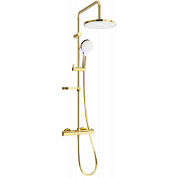 Mexen KX05 odkrytý sprchový set s dešťovou sprchovou hlavicí a termostatickou sprchovou baterií, Zlatá/ bílá - 771500591-50