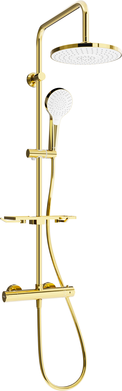 Mexen KT05 odkrytý sprchový set s dešťovou sprchovou hlavicí a termostatickou sprchovou baterií, Zlatá/ bílá - 771500593-50