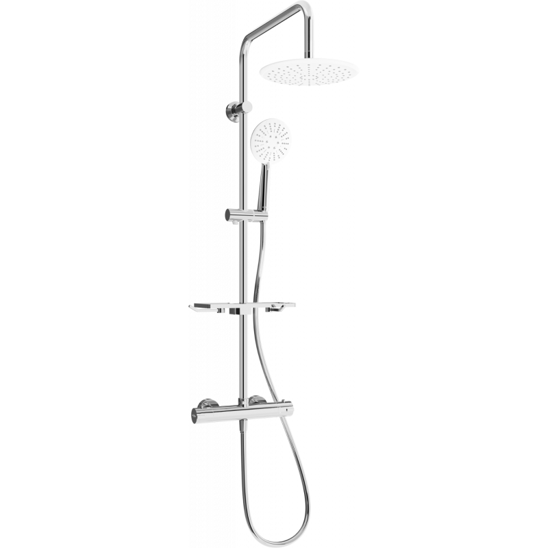 Mexen KT67 odkrytý sprchový set s dešťovou sprchovou hlavicí a termostatickou sprchovou baterií, Chromovaná/ bílá - 771506793-00