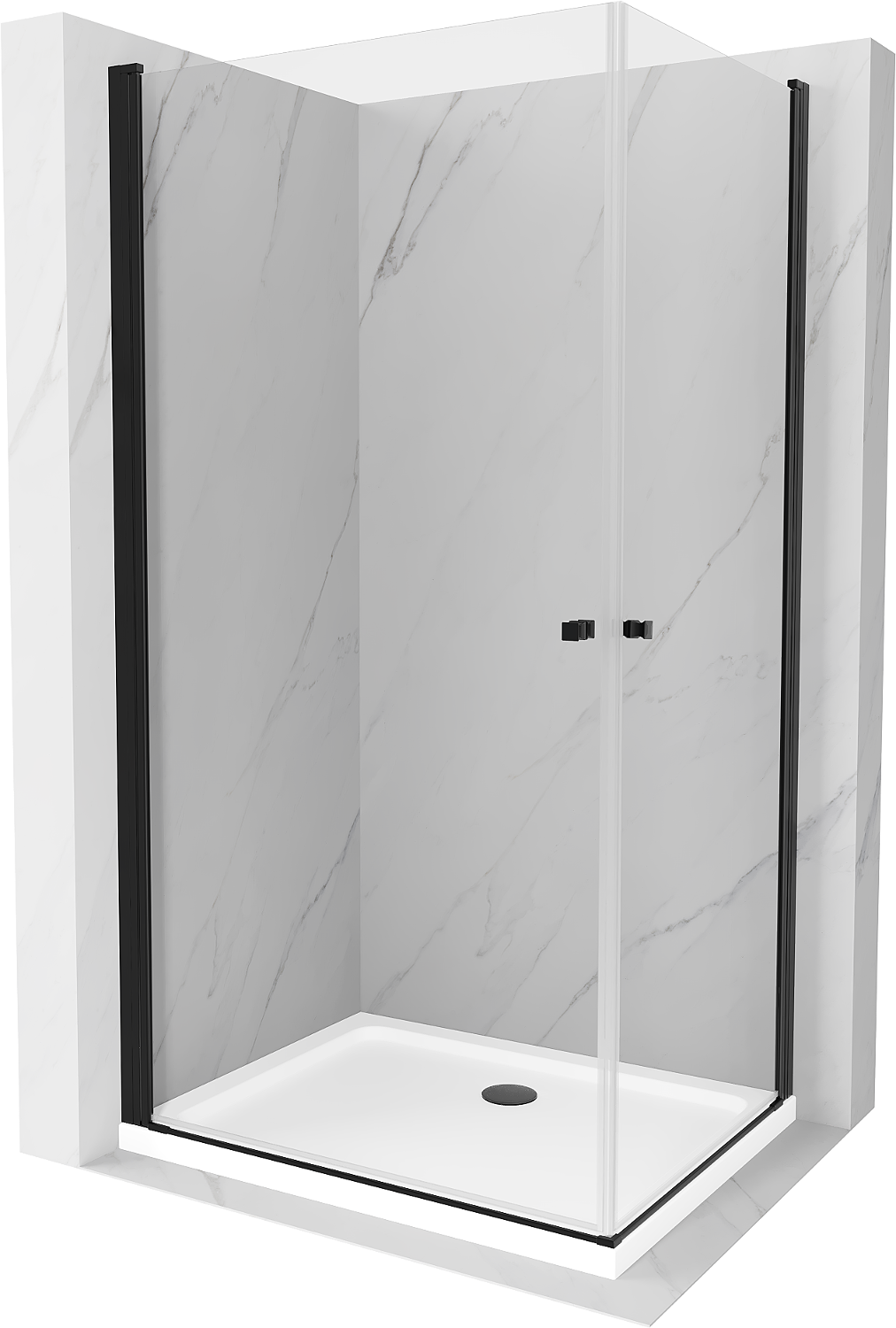 Mexen Pretoria Duo sprchový kout s otočnými dveřmi 90 x 80 cm, Průhledné, Černá + sprchová vanička Flat - 852-090-080-70-02-4010