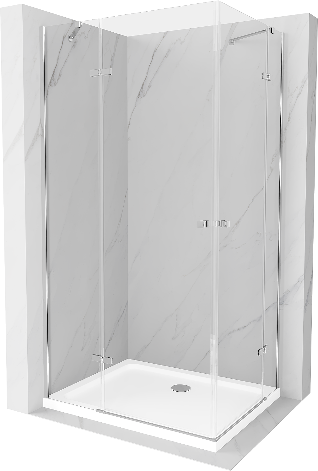 Mexen Roma Duo sprchový kout s otočnými dveřmi 80 x 70 cm, Průhledné, Chromovaná + sprchová vanička Flat - 854-080-070-01-02-401