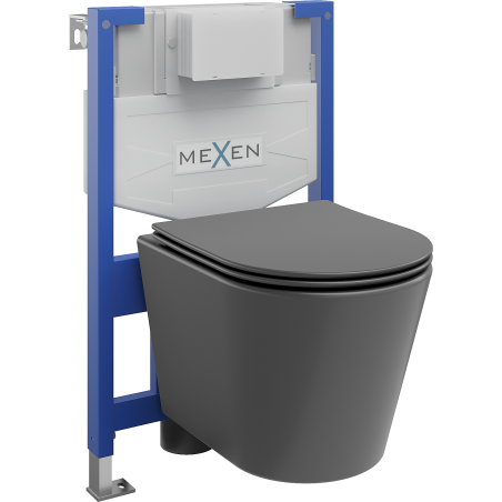 Mexen WC podomítkový set Felix XS-F stojan s WC mísou Rico a pomalu padajícím sedátkem, Tmavě matová černá - 68030724071