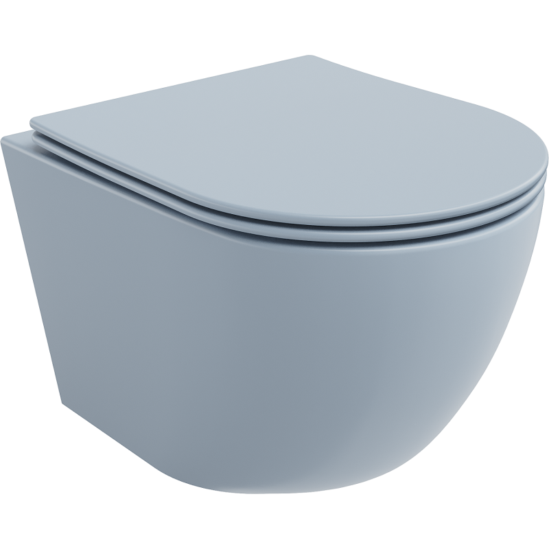 Mexen Lena WC mísa Rimless s pomalu padající deskou slim, duroplast, Matná šedomodrá - 30224069