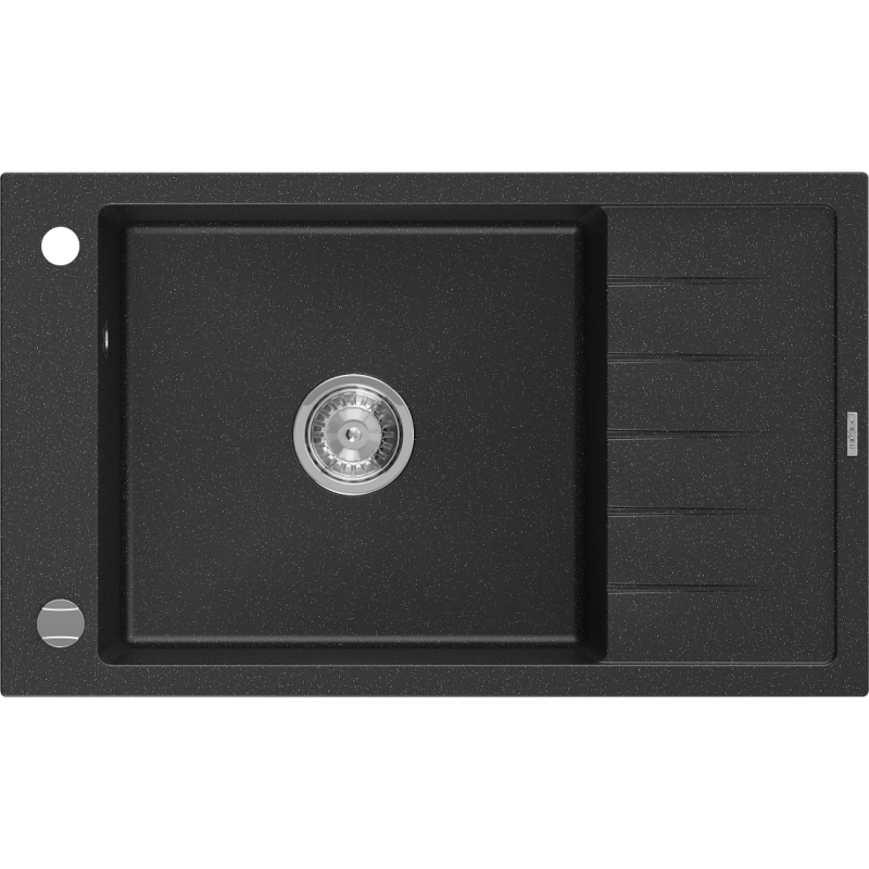 Mexen Elias 1-miskový granitový dřez s krátkým odkapávačem 795 x 480 mm, Černá/Stříbrná kovová - 6511791005-73
