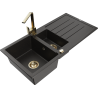 Mexen Andres 1,5-miskový granitový dřez s odkapávačem a kuchyňskou baterií Rita, Černá/Zlatá kovová- 6515-75-670300-50