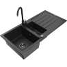 Mexen Andres 1,5-miskový granitový dřez s odkapávačem a kuchyňskou baterií Telma, Černá/Stříbrná - 6515-73-670200-70-B